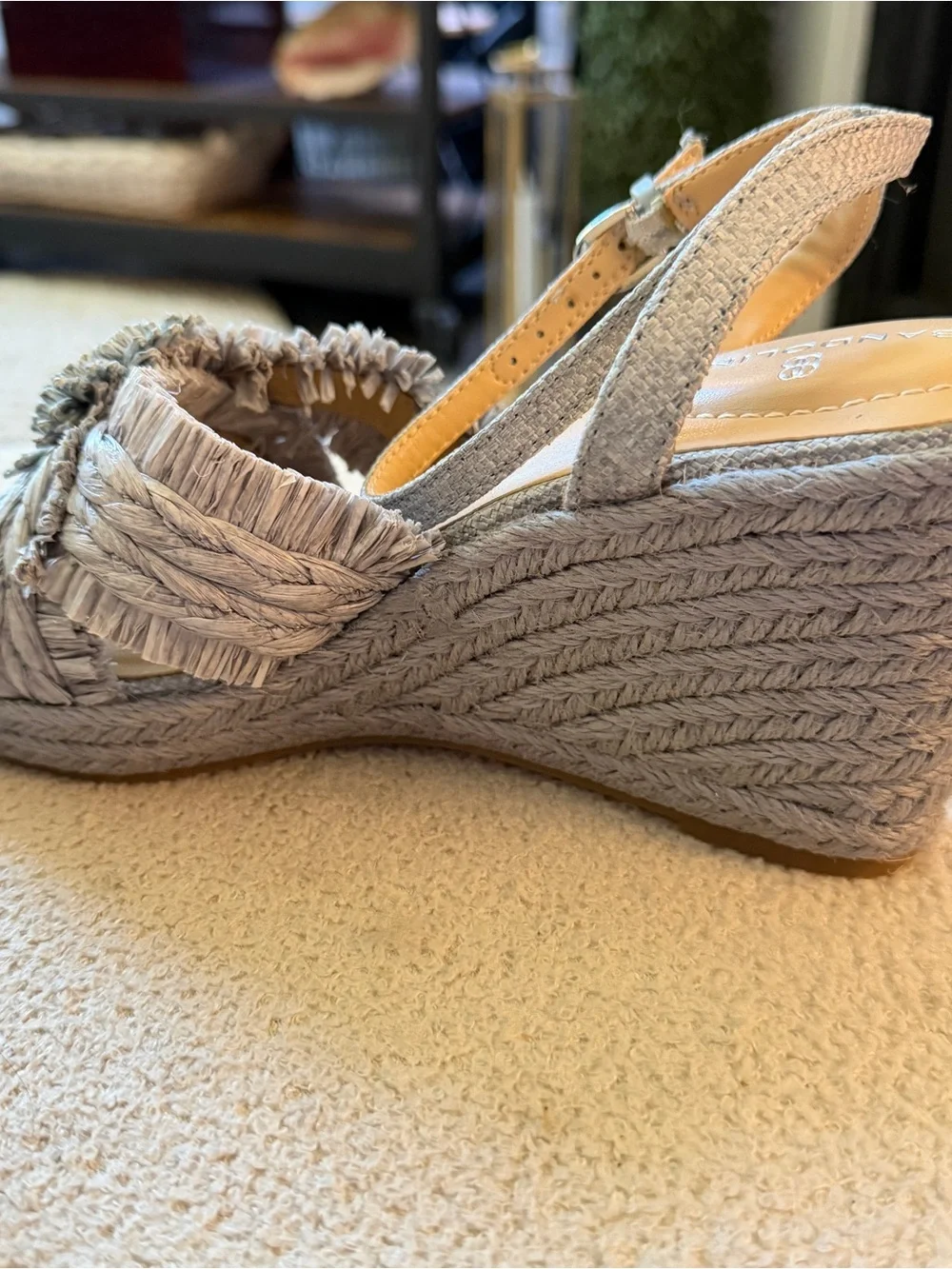 Bandolino Neutral Raffia Flower Strap Sandals